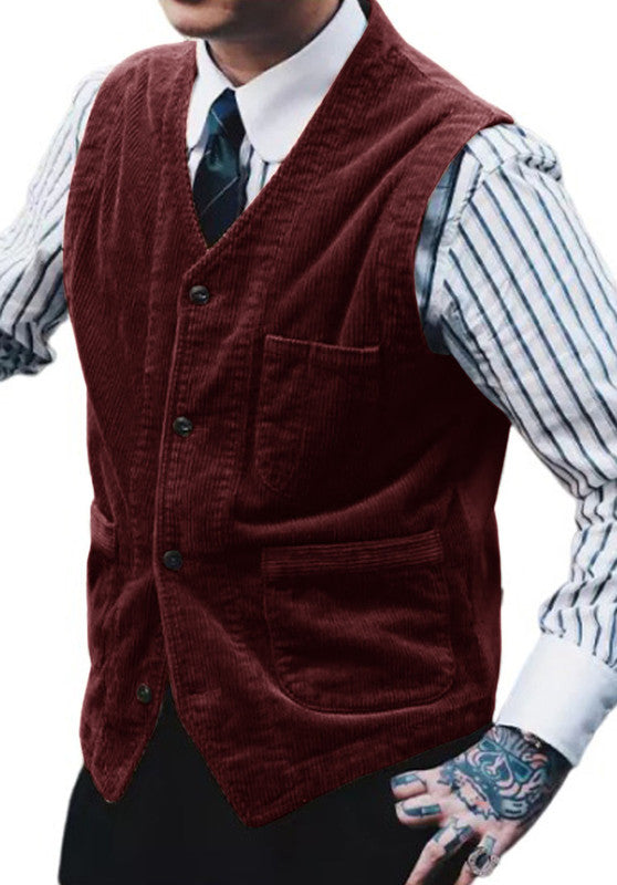 Men's burgundy corduroy vest