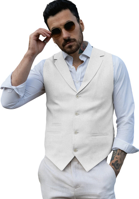 White-Men's Linen Vest
