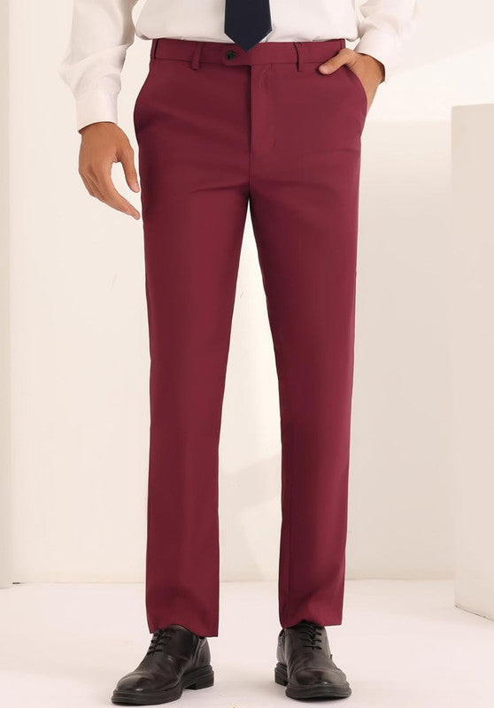 men burgundy dress pants front view tailored fit