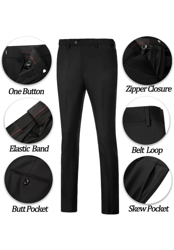 Black Men's Suit with Gold Buttons Slim Fit Luxury 3 Piece