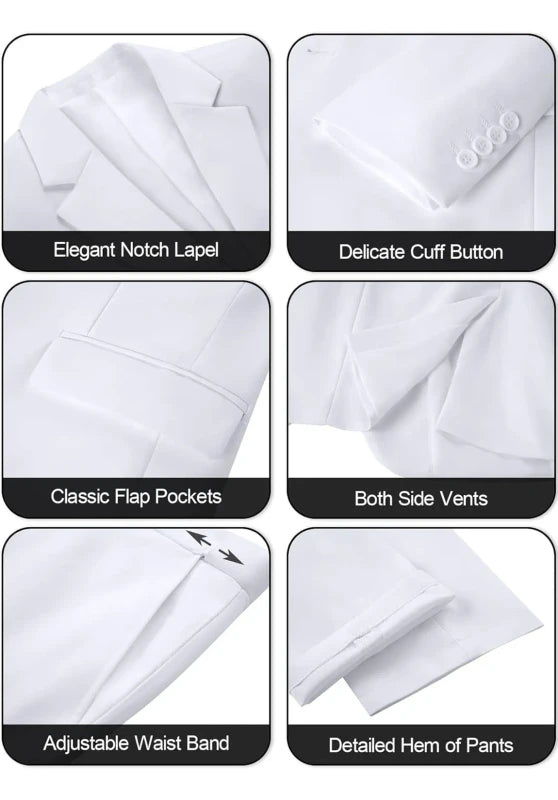 White Men's Wedding Suit Tailoring Details and Fabric Feature