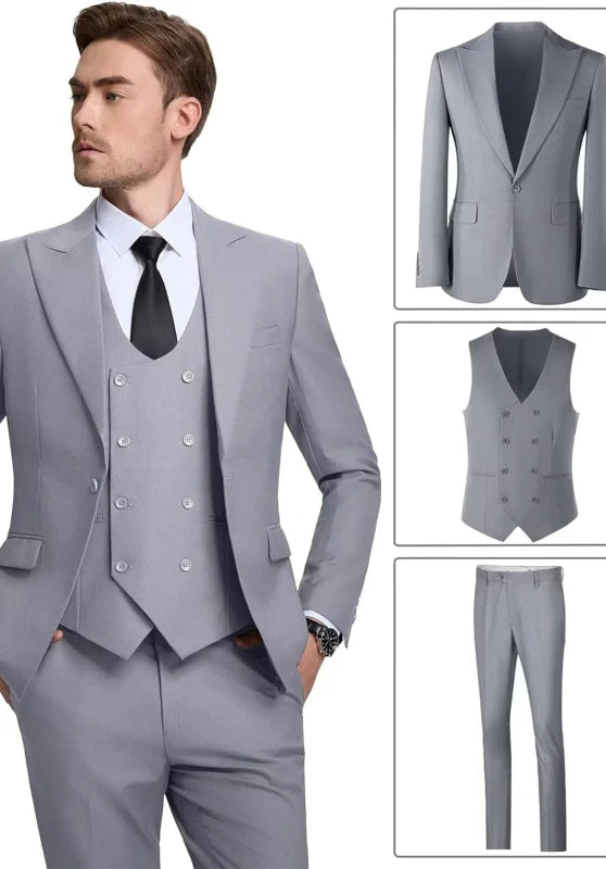 Modern Light Gray Men's Wedding Suit Elegant Groom Wear