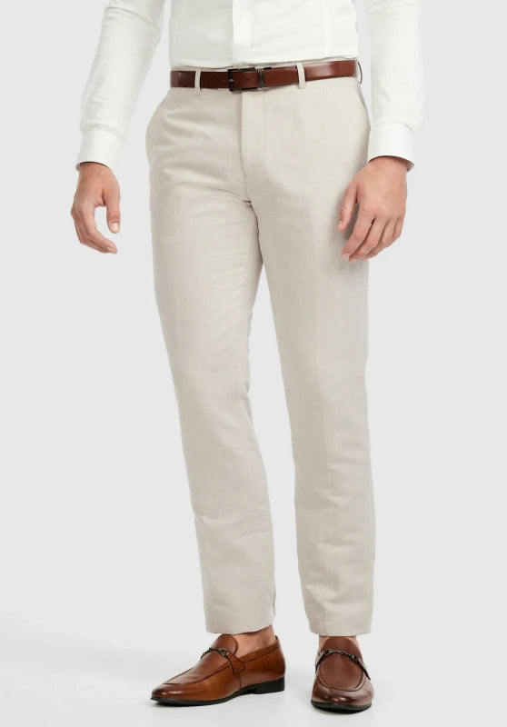 men beige dress pants slim fit front view full outfit