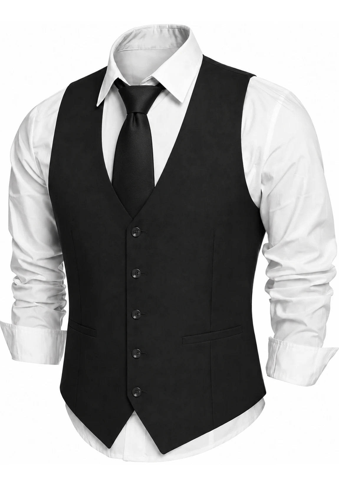 Men's Suit Vest + Black + Five-Button Design + Front Product View