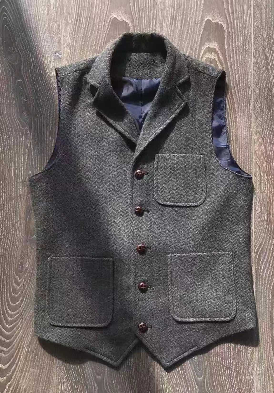 Men's Suit Vest  Dark Grey  Herringbone  Front Product View