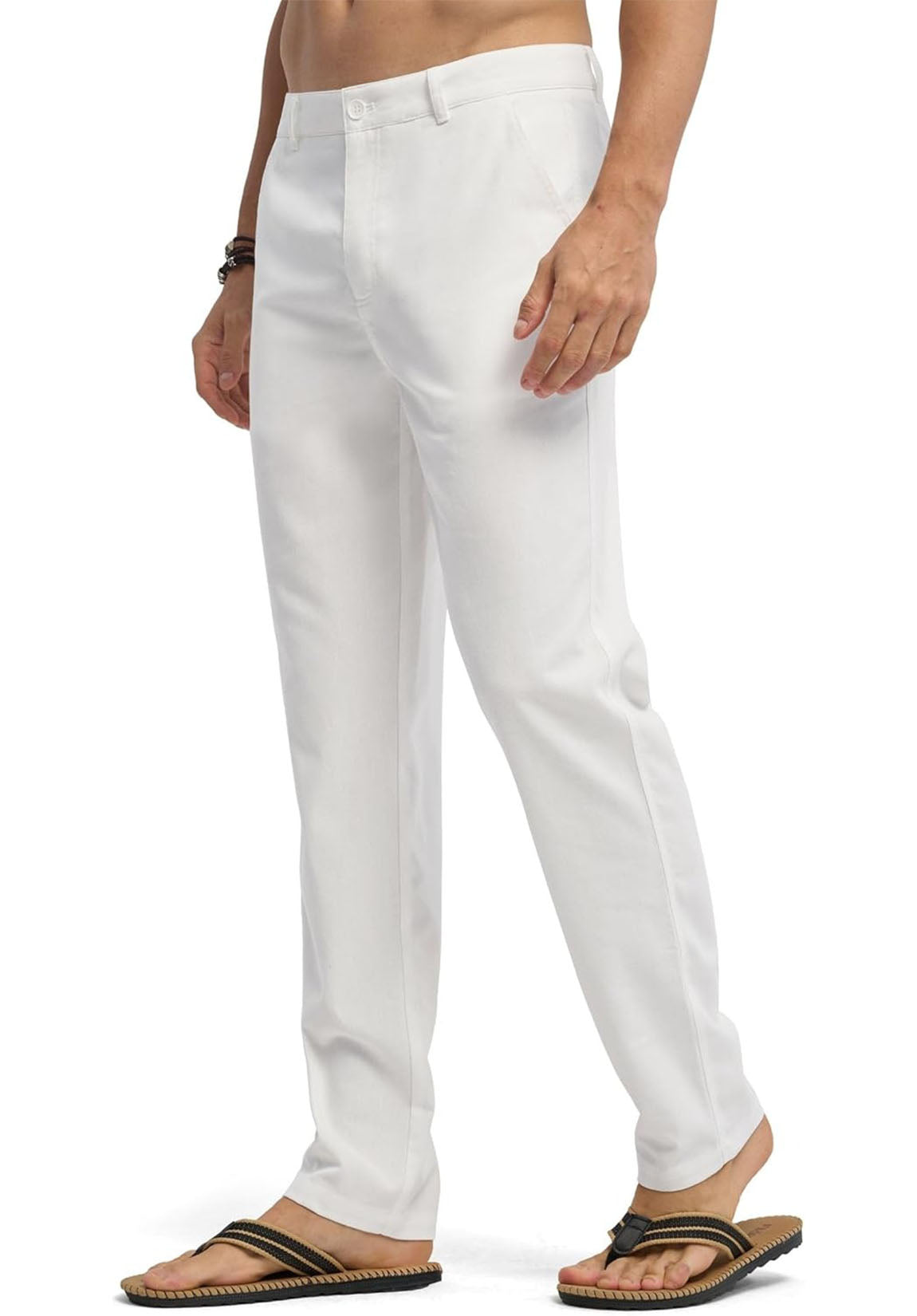 Men's Casual Linen Pants Loose Fit Wide Leg Straight Trousers