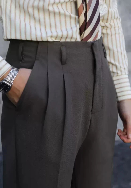 Men's Brown Dress Trousers ?¨º? Front Pleat Detail