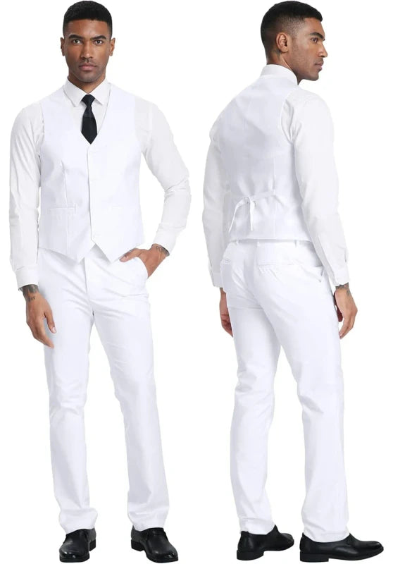 All White Men's Suit Vest and Dress Pants Slim Fit Set