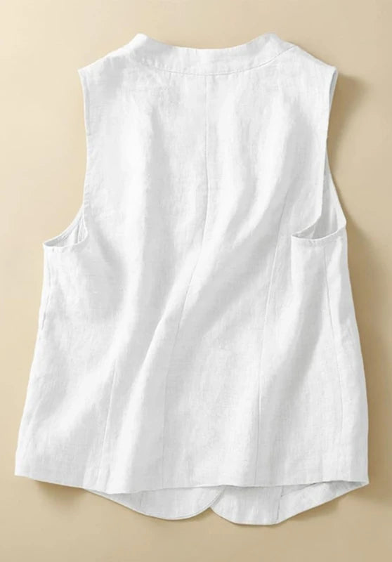 Women's Linen Vest White Back View