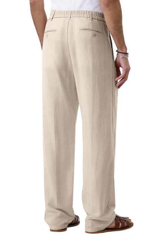 Men's Casual Linen Pants Loose Fit Wide Leg Straight Trousers