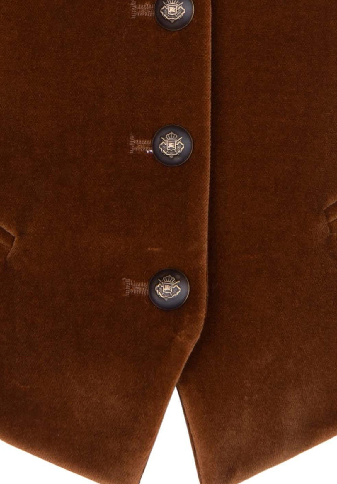 Women's Suit Vest Brown Velvet Button Detail Close-Up