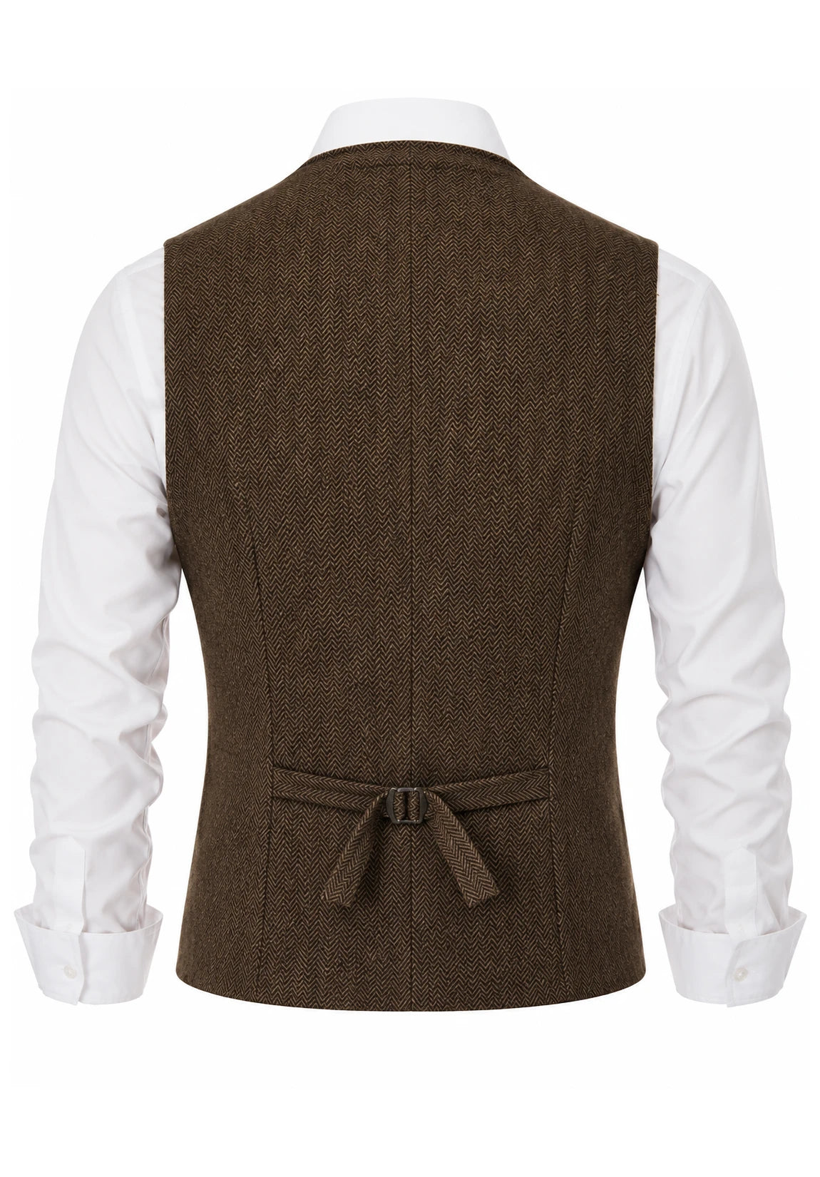 Men's Suit Vest + Brown + Herringbone + Back Product View