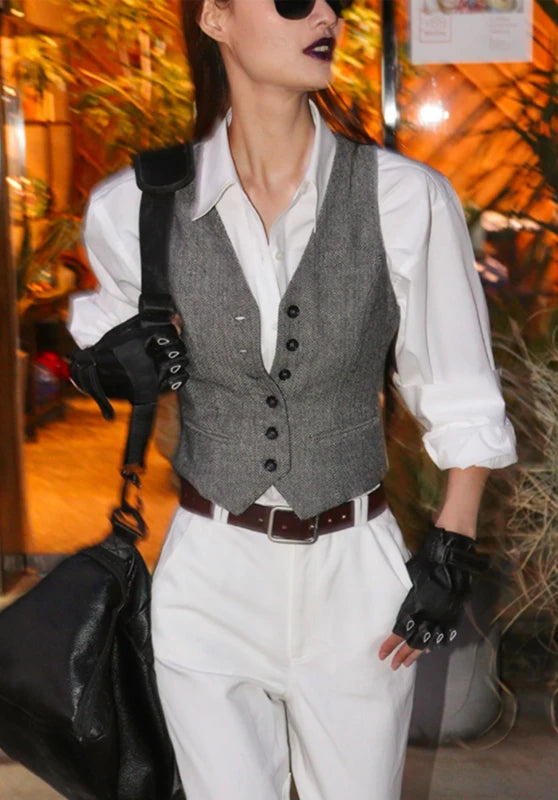 Women's navy tweed vest