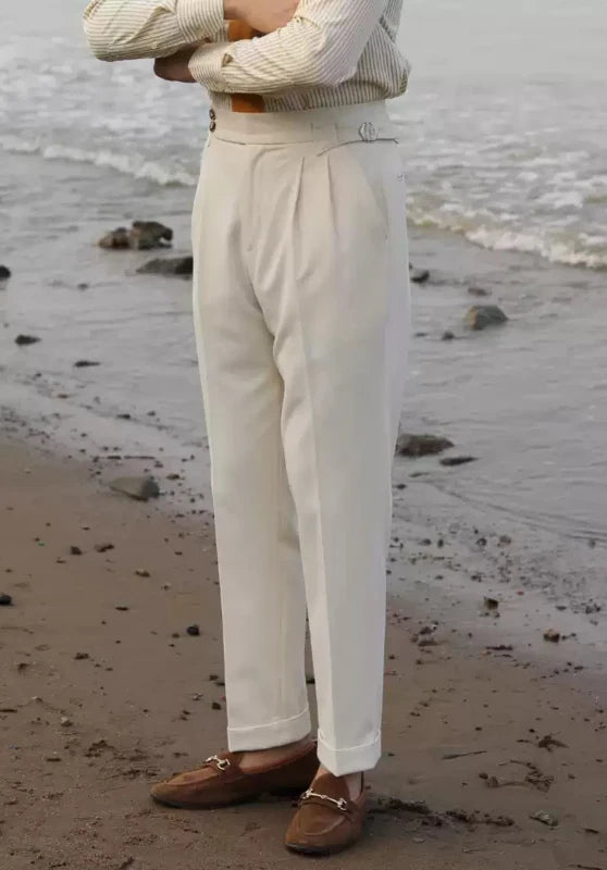 Men's Ivory Formal Trousers ¡ê? Side View (Slim Fit)