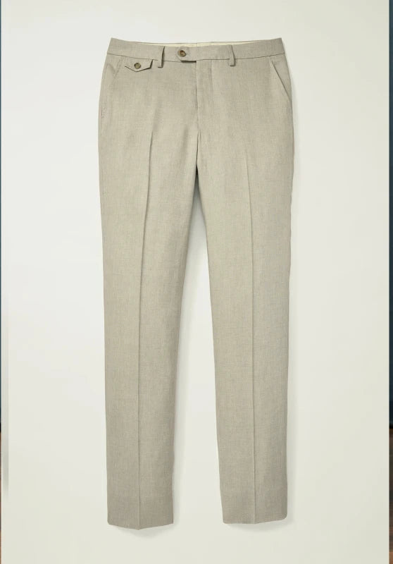 Men's Beige Linen Trousers: Flat Lay View