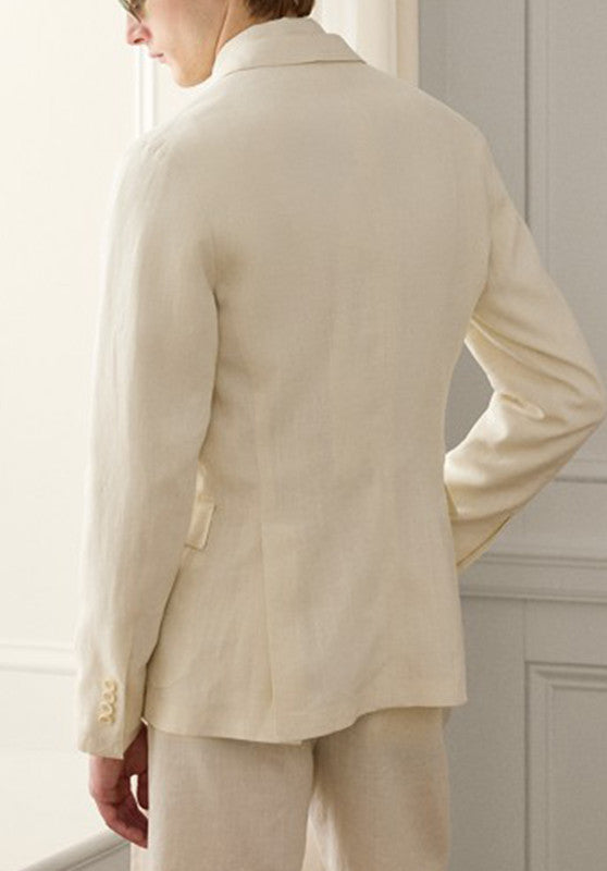 Men's Beige Linen Jacket: Back View