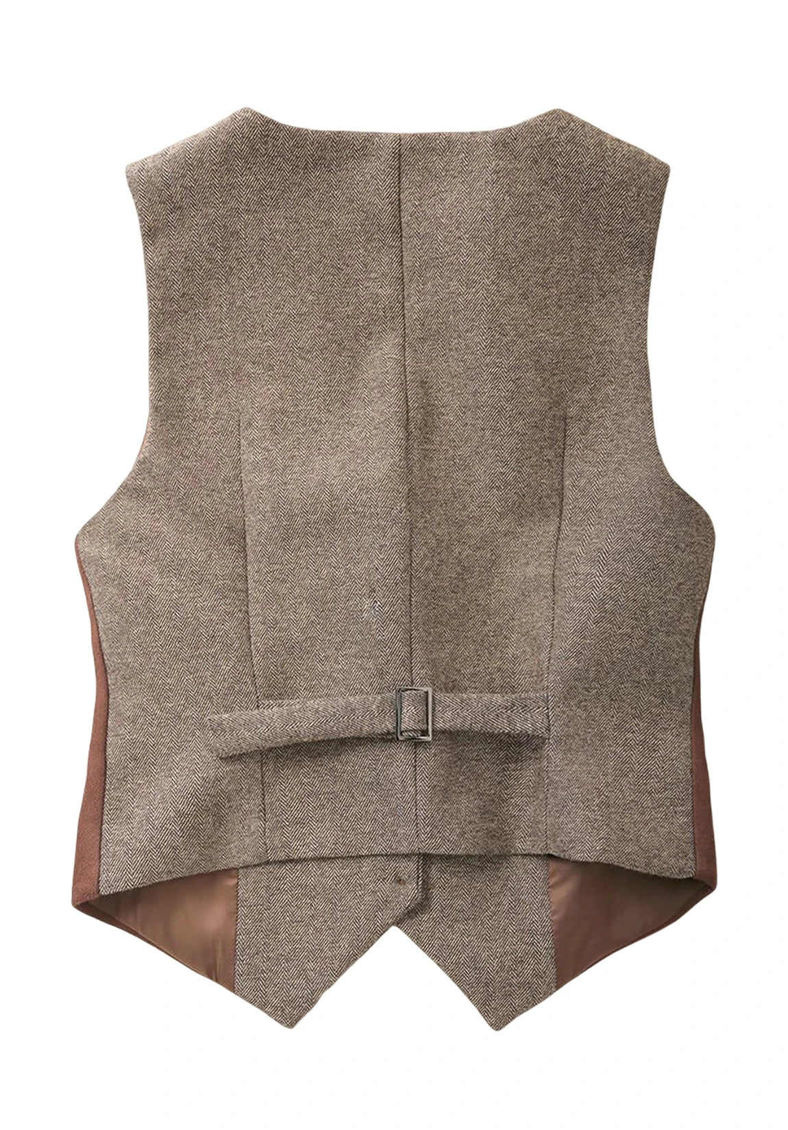 Women's Suit Vest + Beige and Rust + Herringbone Colorblock + Back Product View
