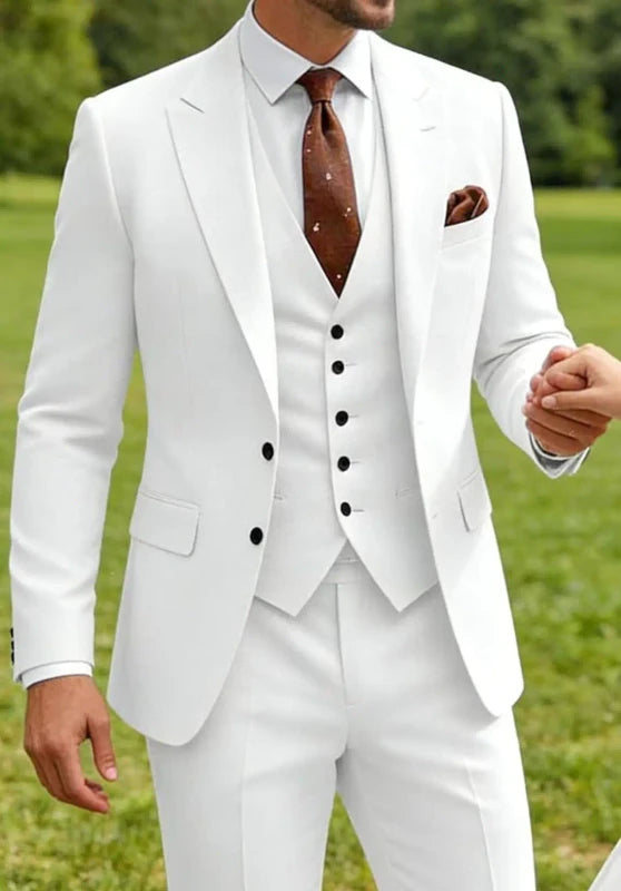 Slim Fit White Men's Suit Jacket and Vest Detail