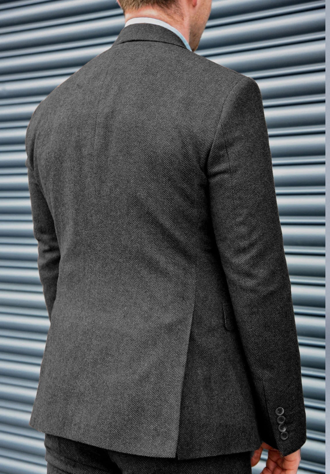 Men's Suit Blazer Dark Grey Herringbone Back Styled Look