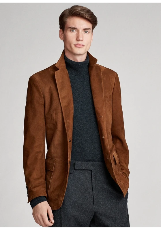 men's suede blazer front view