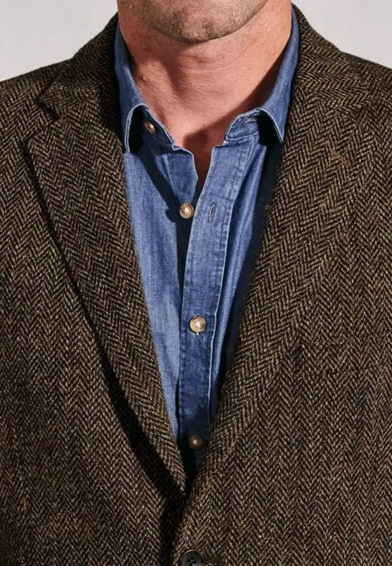 Men's tweed blazer, black textured tweed classic-fit back view with structured silhouette