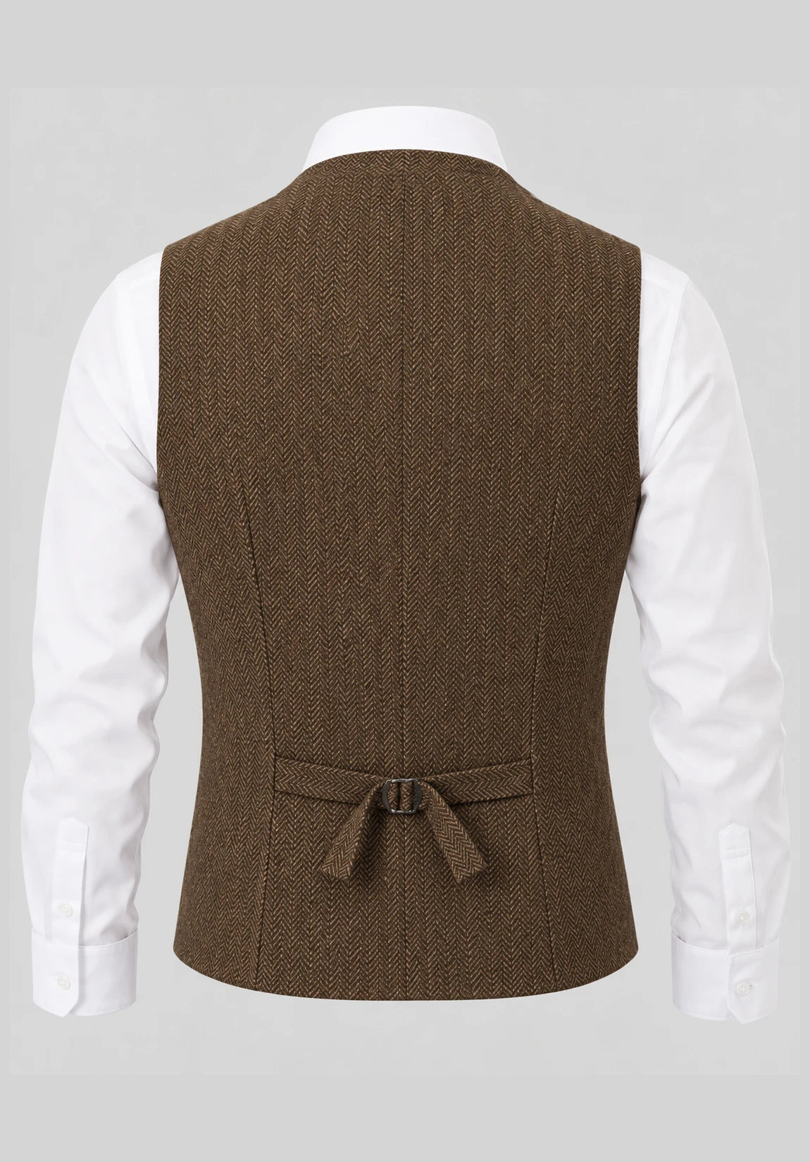 Men's Suit Vest + Brown + Herringbone + Back Product View