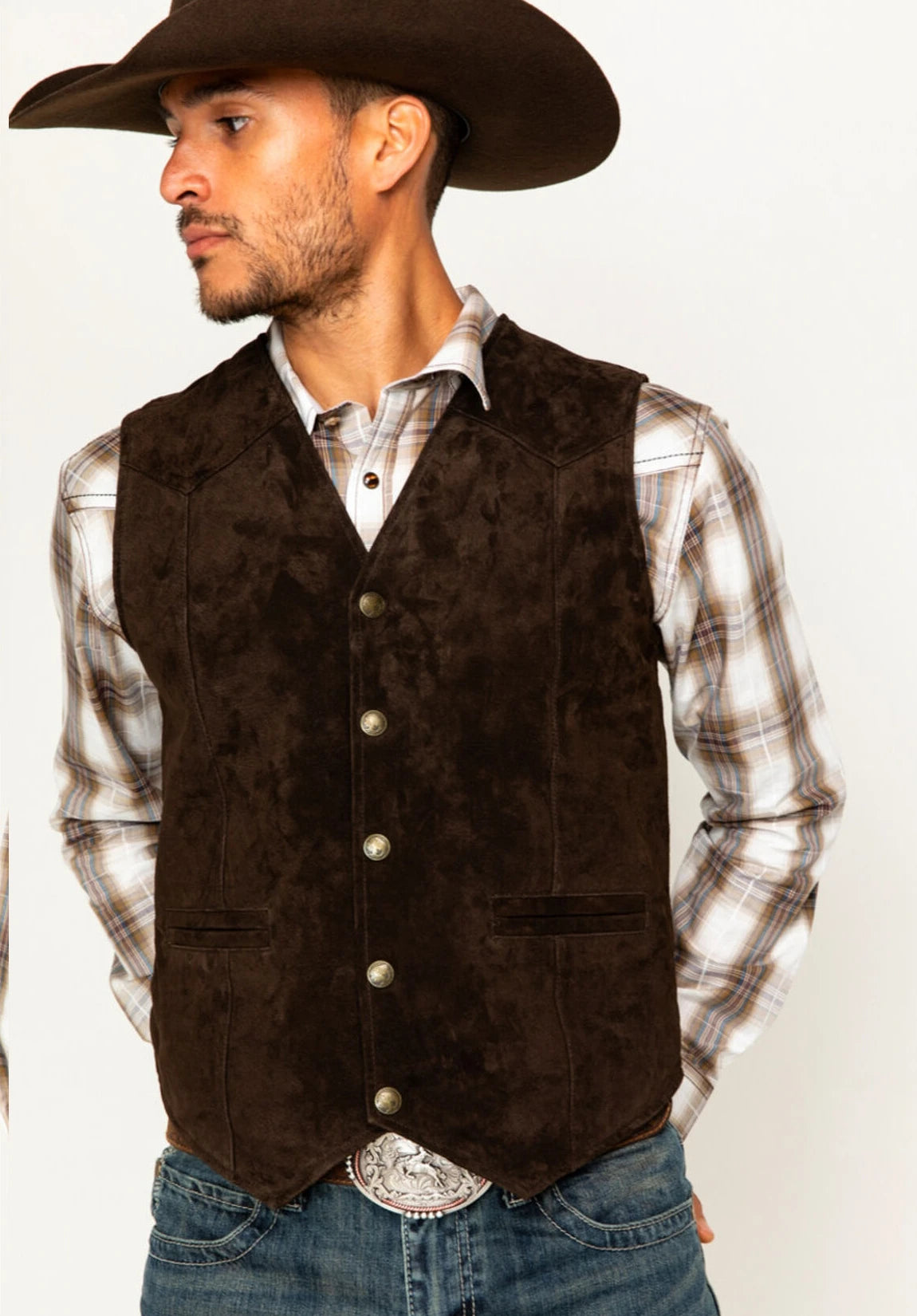 Men's Suit Vest  Brown  Suede  Front Styled Look