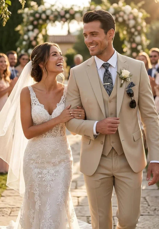Men's Wedding Suit Elegant Groom Wear Outdoor Ceremony