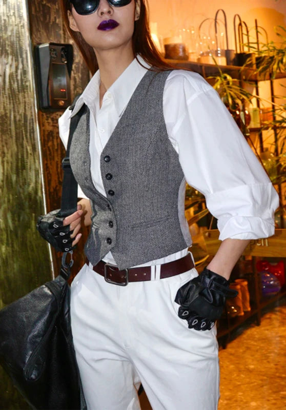 Women's navy tweed vest