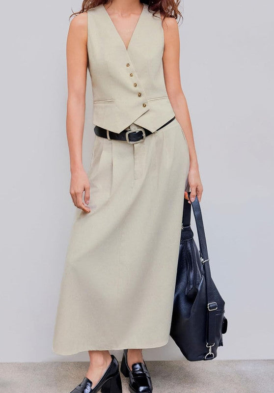 Khaki Women's Linen Vest Full Outfit