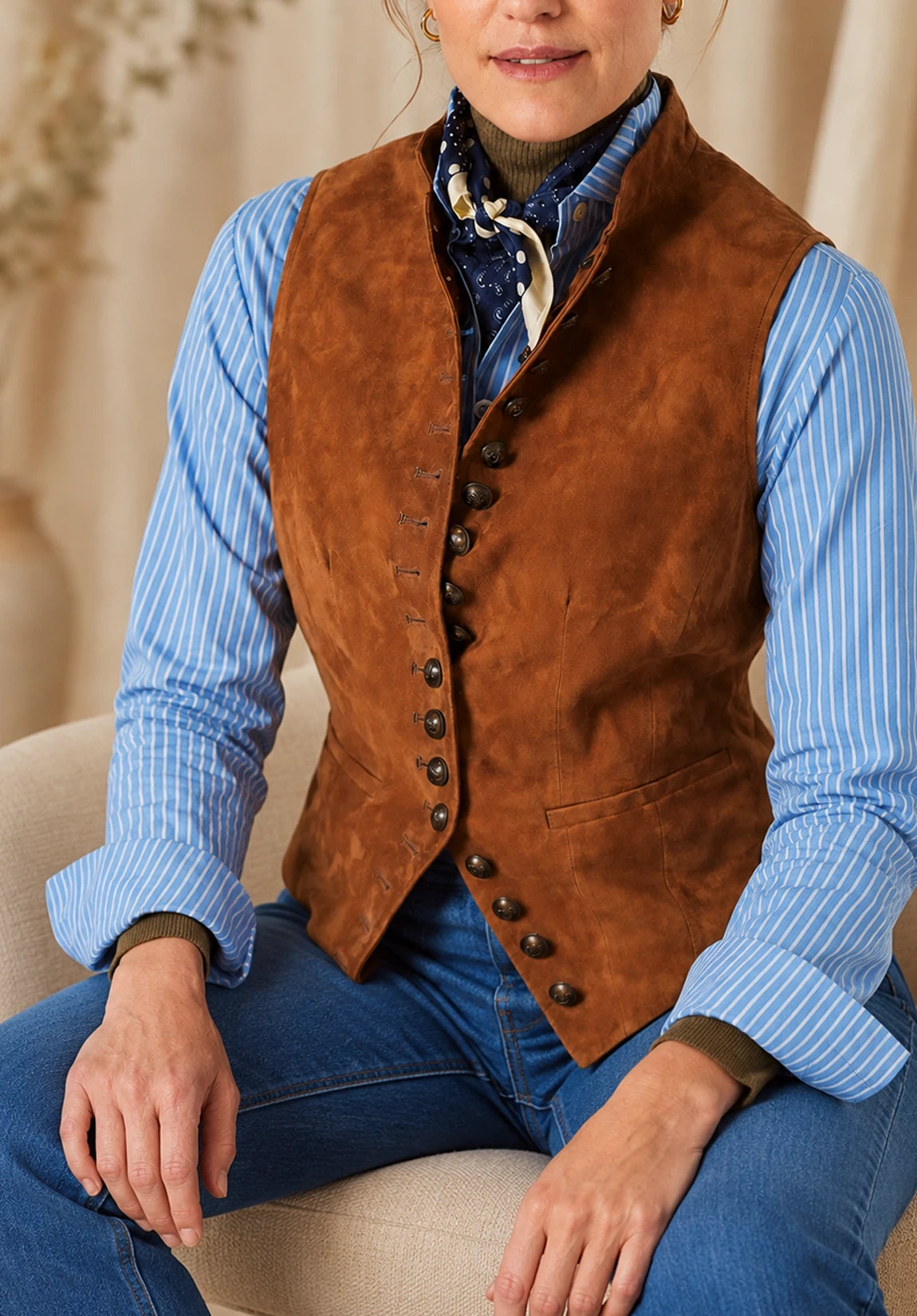 Women's Suit Vest  Brown  Suede  Seated Styled Look