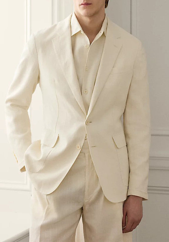 Men's Beige Linen Jacket: Front View