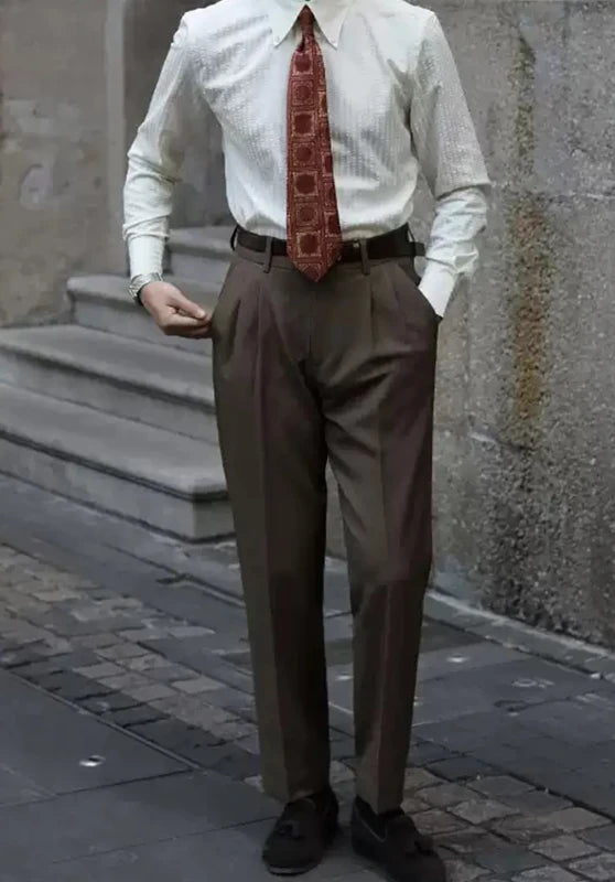 Men's Brown  Dress Pants¡ê?Casual Street Style Outfit