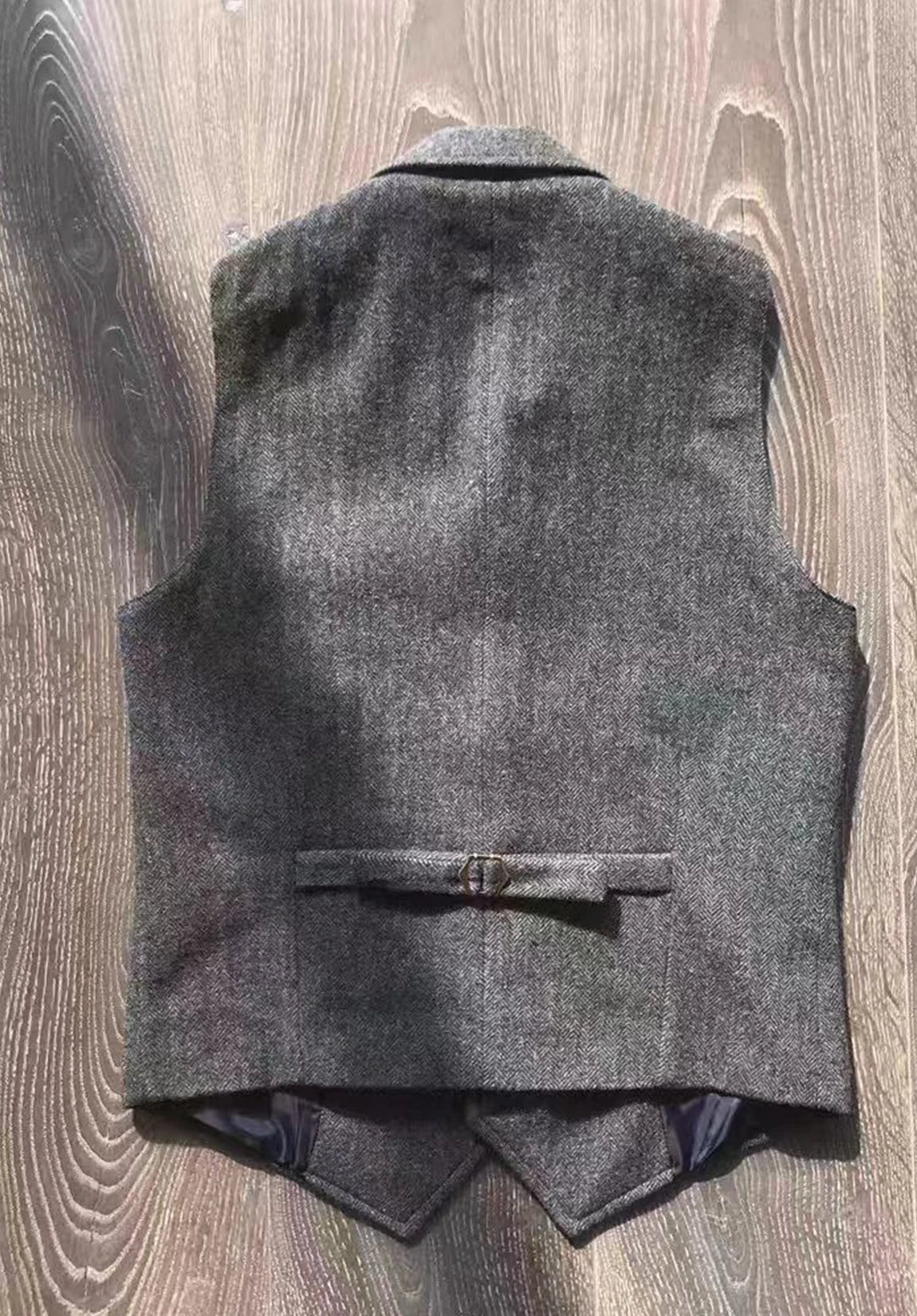 Men's Suit Vest  Dark Grey  Herringbone  Back Product View