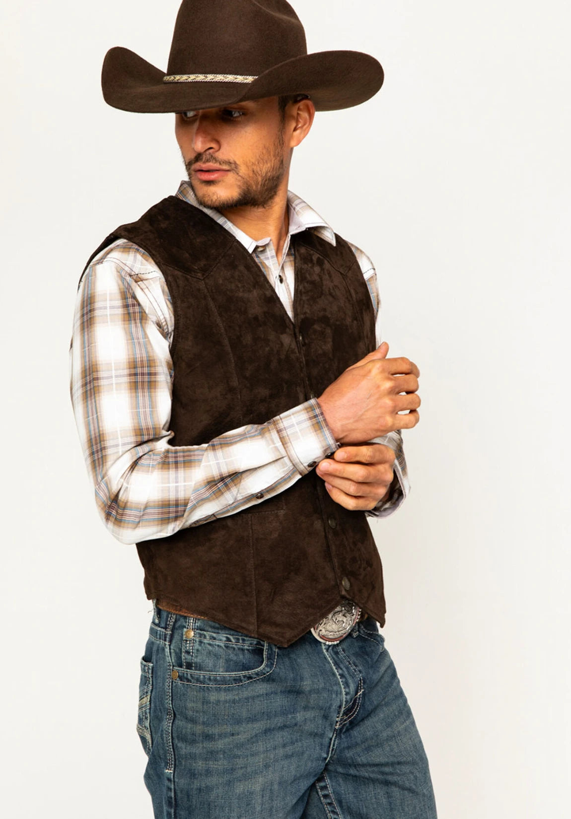 Men's Suit Vest Brown Suede Three-Quarter View