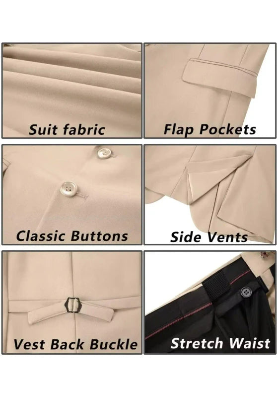 men's Suit Fabric Details Classic Buttons and Vest Back Buckle
