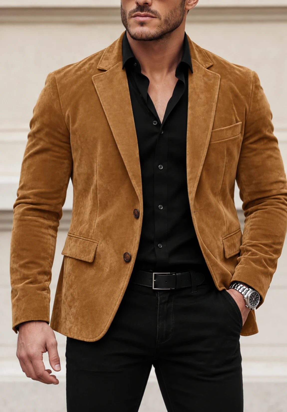 Men's Suit Blazer Camel Suede Front Styled Look