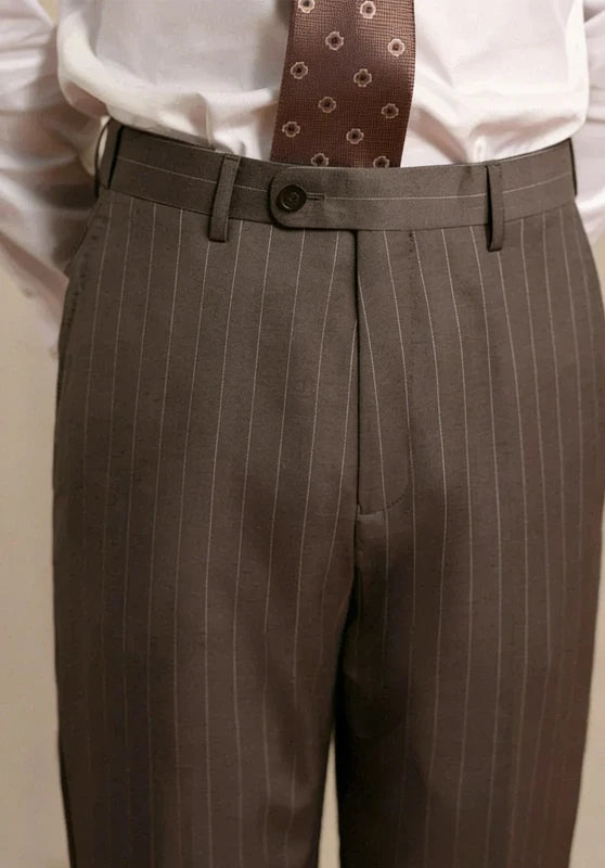 men brown dress pants waistband detail 