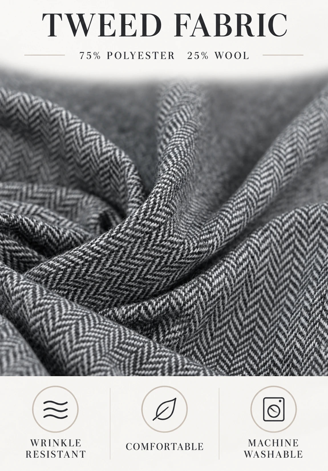 Women's Suit Vest  Grey  Herringbone  Fabric Detail Close-Up