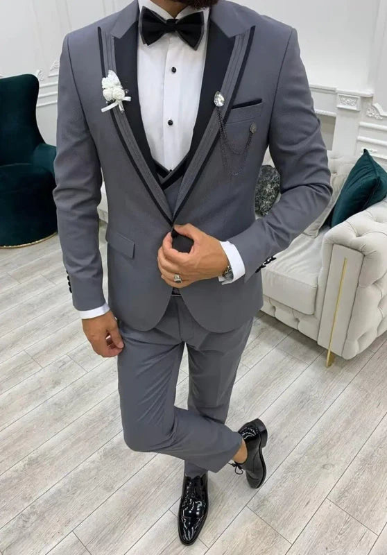 Slim Fit Grey Men's Formal Suit for Evening Gala