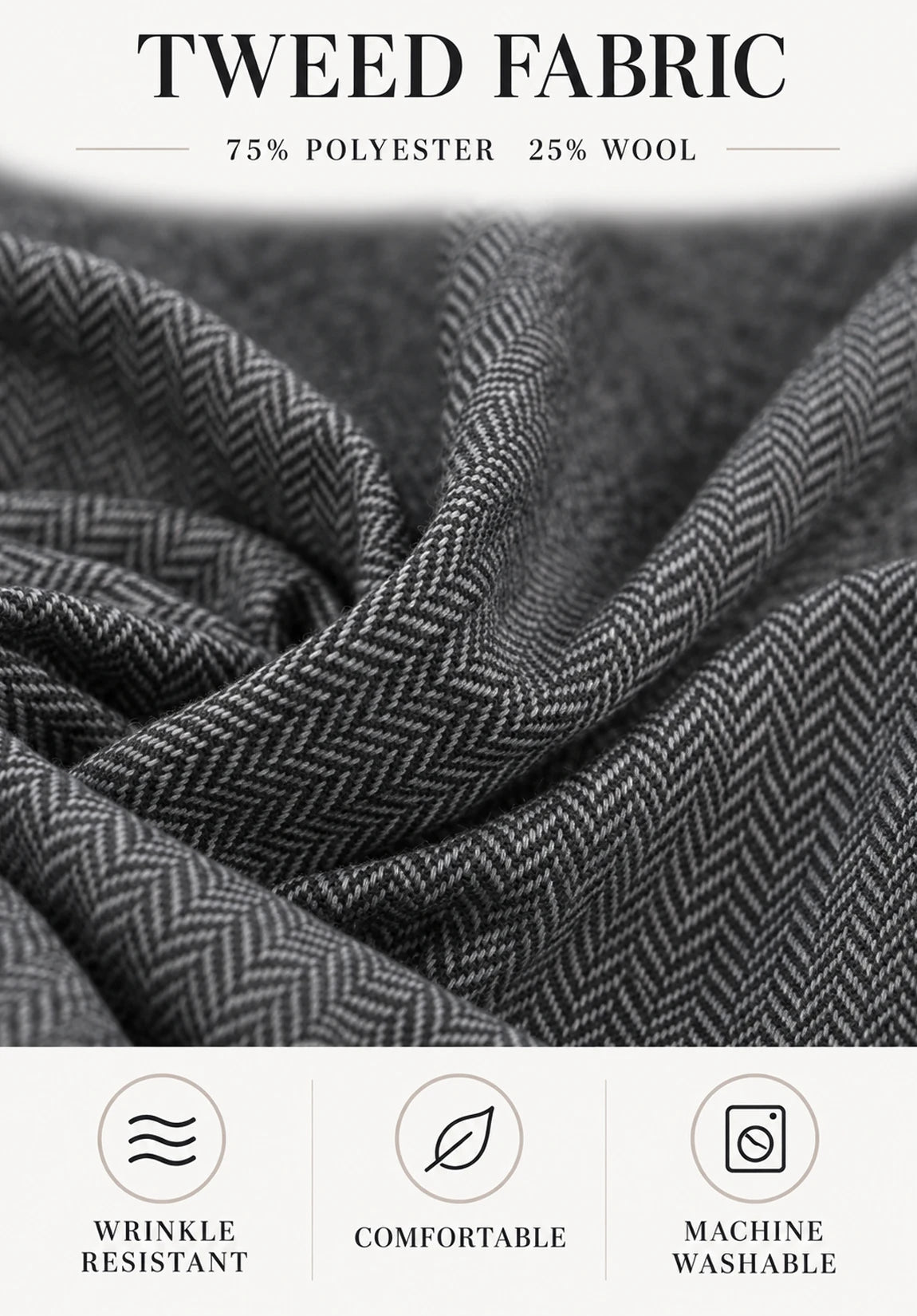 Men's Suit Blazer  Dark Grey  Herringbone  Fabric Detail Close-Up