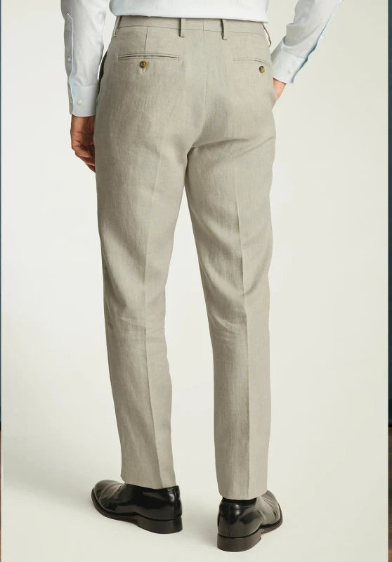 Men's Beige Linen Trousers: Back View