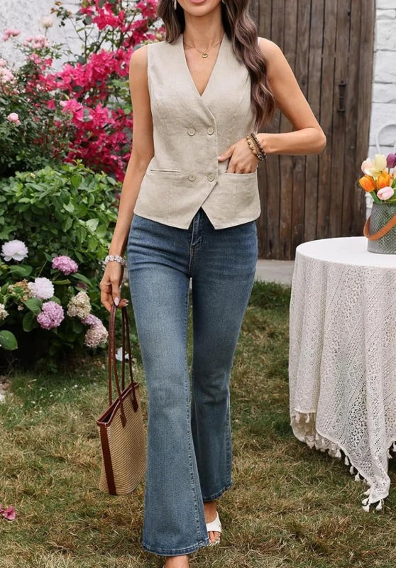 Women's Linen Vest Front Casual Outfit Look 2