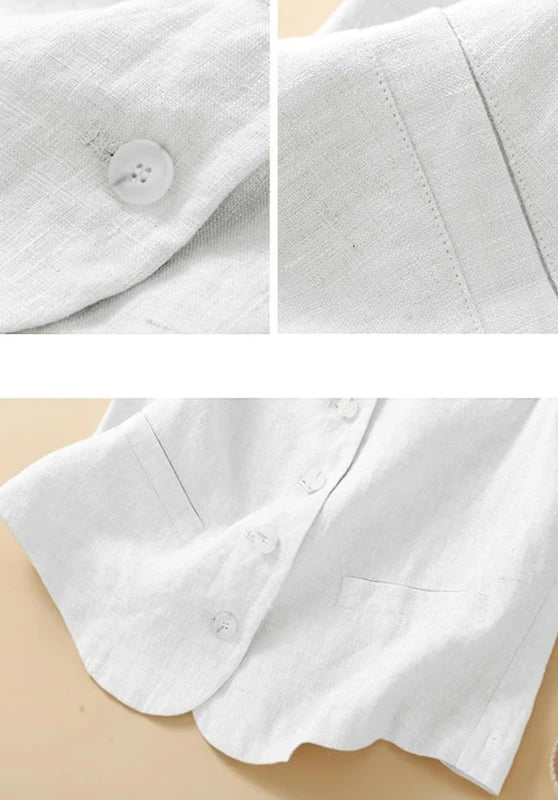 Women's Linen Vest White Detail Close Up