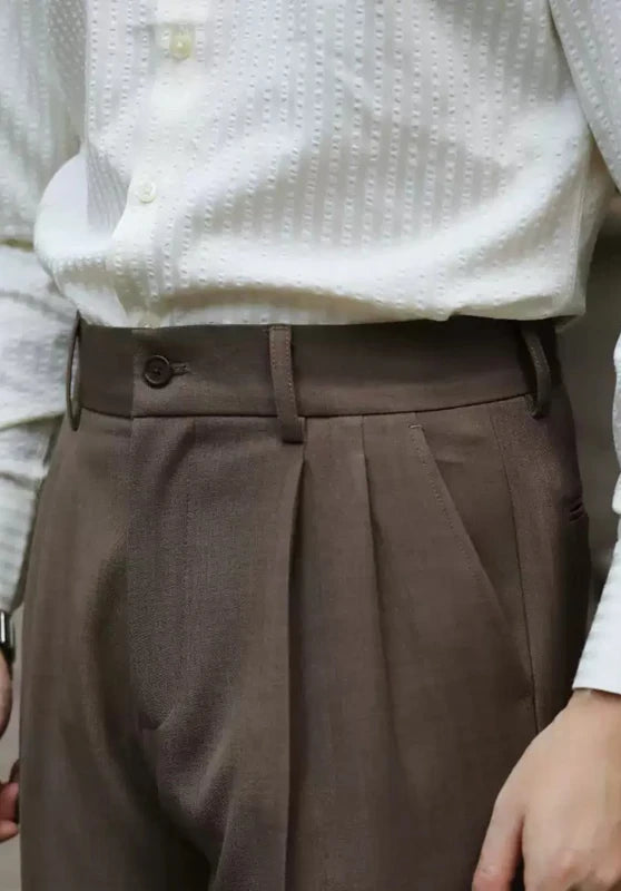Men's Brown Dress Trousers ¡ê? Front Pleat Detail