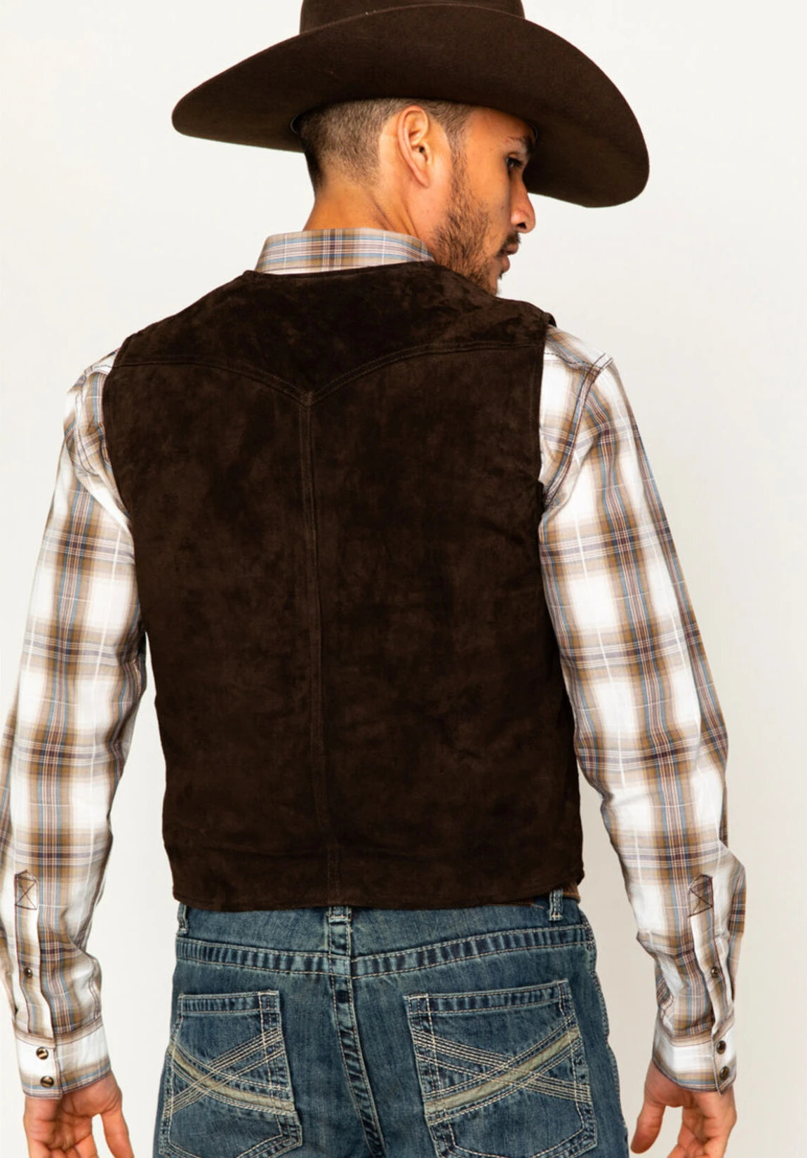 Men's Suit Vest Brown Suede Back View