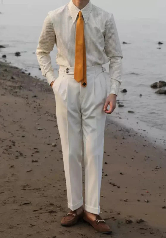 Men's Ivory Formal Trousers ¡ê? Beach Casual Outfit Showcase