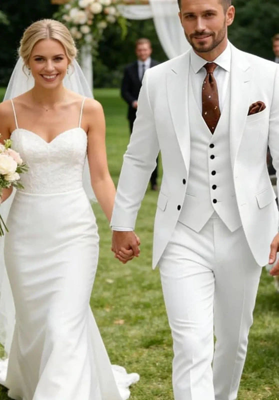 White Men's Wedding Suit Elegant Groom Wear
