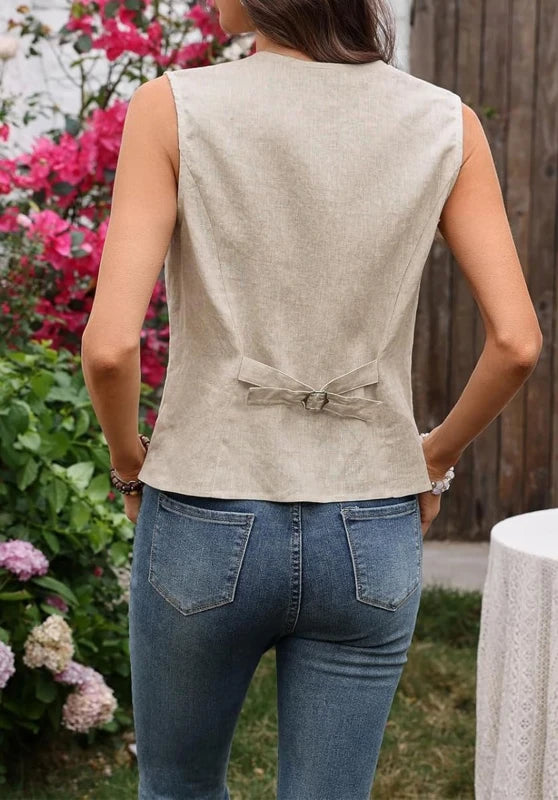Women's Linen Vest Back View