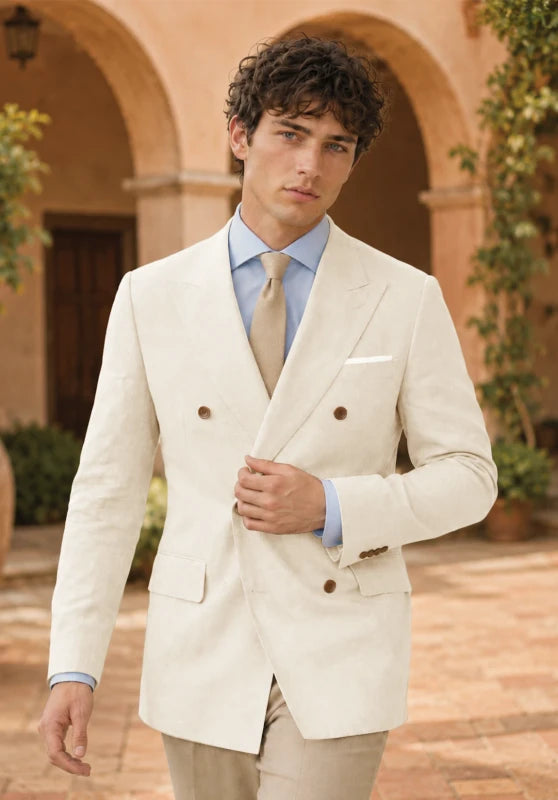 Men's Beige Linen Blazer Jacket